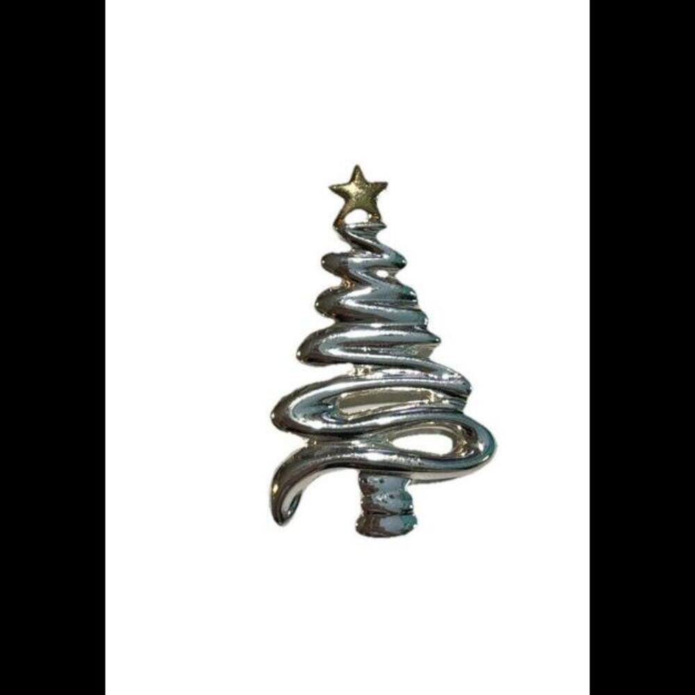 Vintage Christmas Tree Swirl Design Silver Tone Pin Brooch‎ Star Jewelry 2”